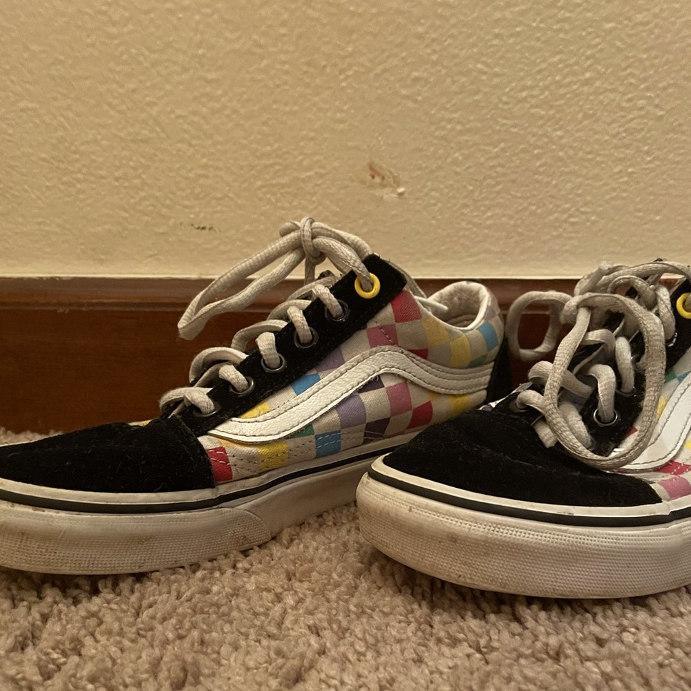 Rainbow checkerboard vans